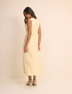 Butter Yellow Jacquard Floral Cassie Satin Midi Dress