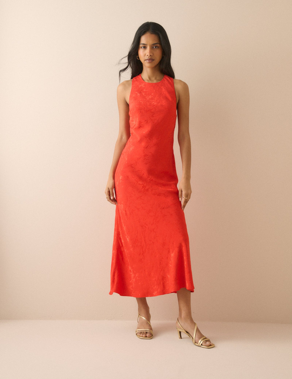 Red Jacquard Floral Miley Midi Dress