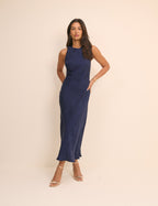 Navy Jacquard Floral Miley Midi Dress