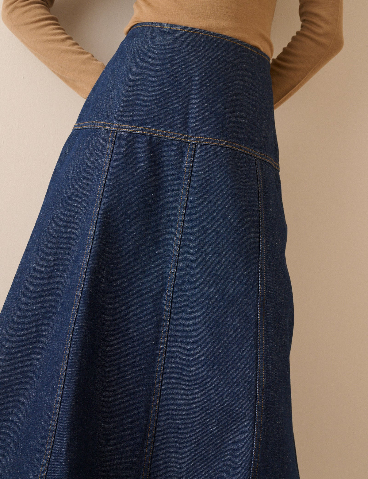 Dark Blue A-Line Denim Midi Skirt