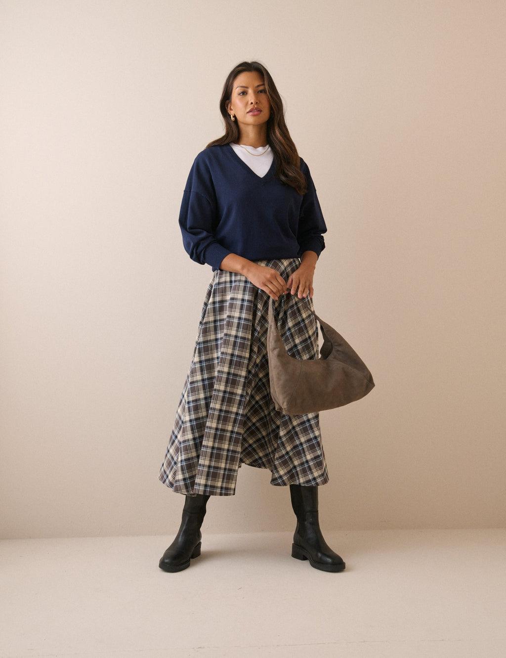 Navy V Neck Ribbed Trim Jumper