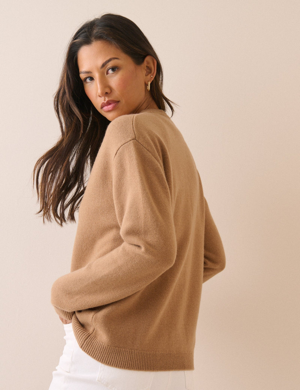 Camel V-Neck Wool Jumper