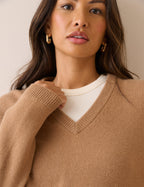 Camel V-Neck Wool Jumper
