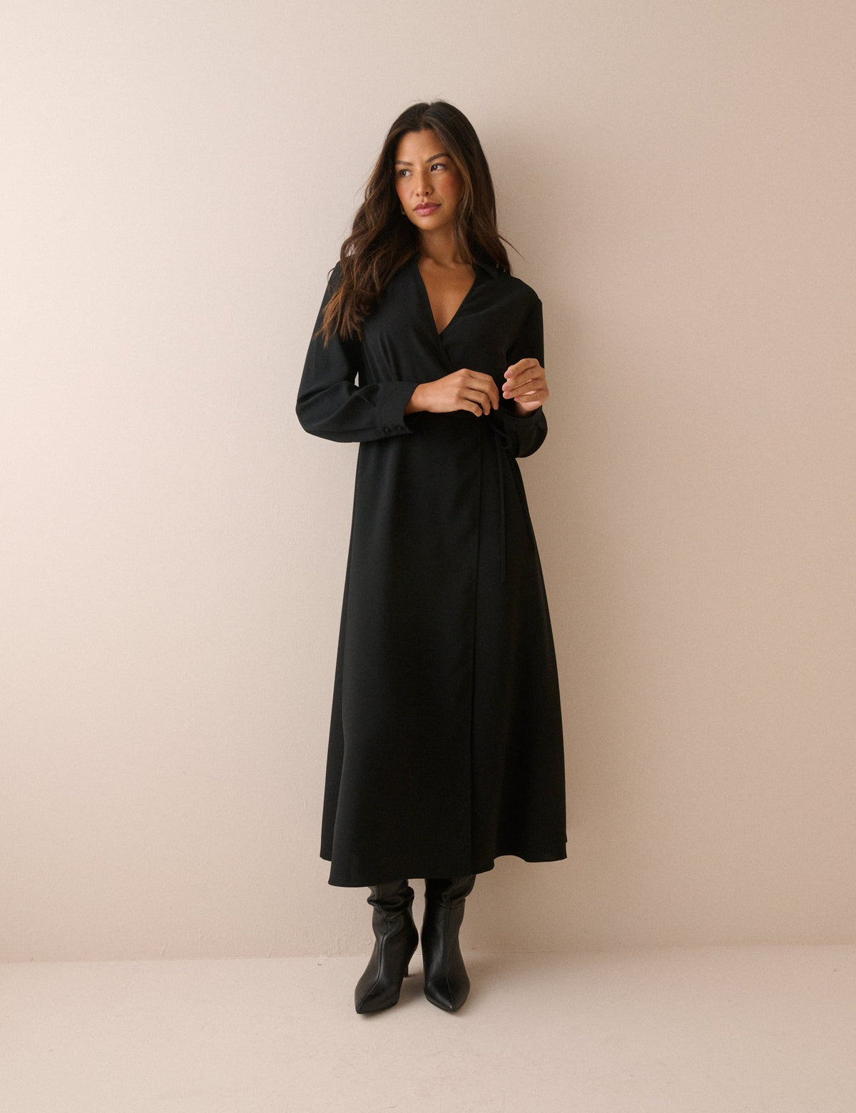 Black Wrapover Winona Midi Dress