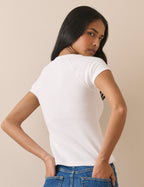 White Ribbed Raglan Jersey T-Shirt
