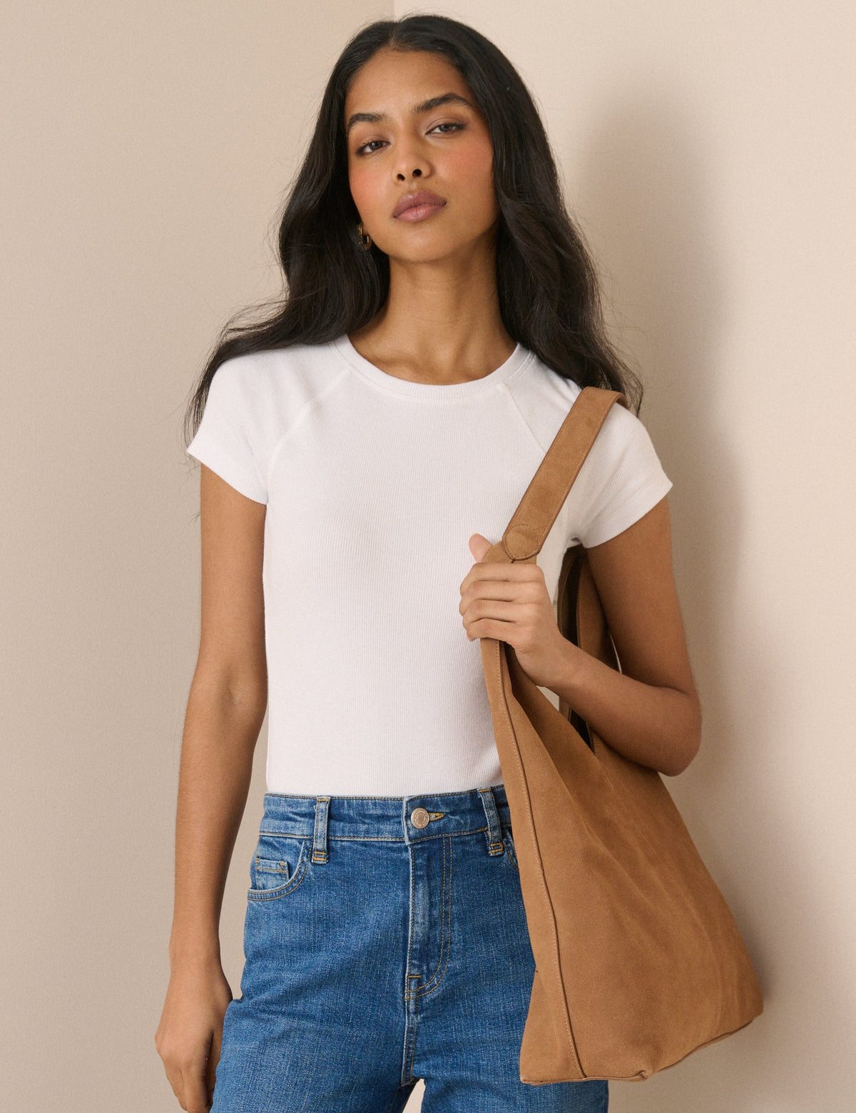 White Ribbed Raglan Jersey T-Shirt