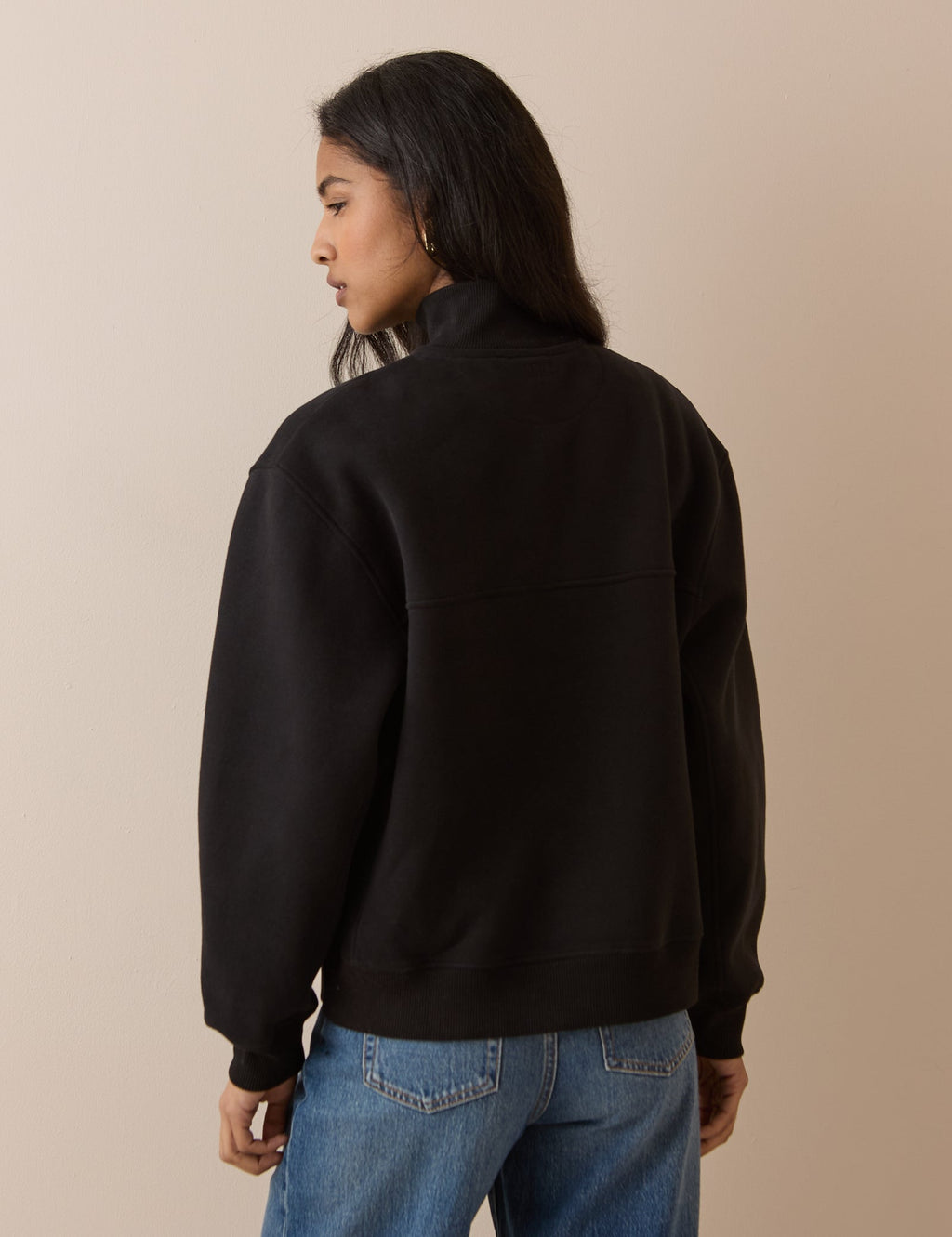 Black Quarter Zip Funnel Neck Sweatshirt