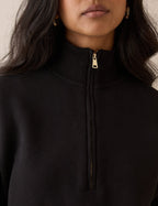 Black Quarter Zip Funnel Neck Sweatshirt