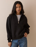 Black Quarter Zip Funnel Neck Sweatshirt