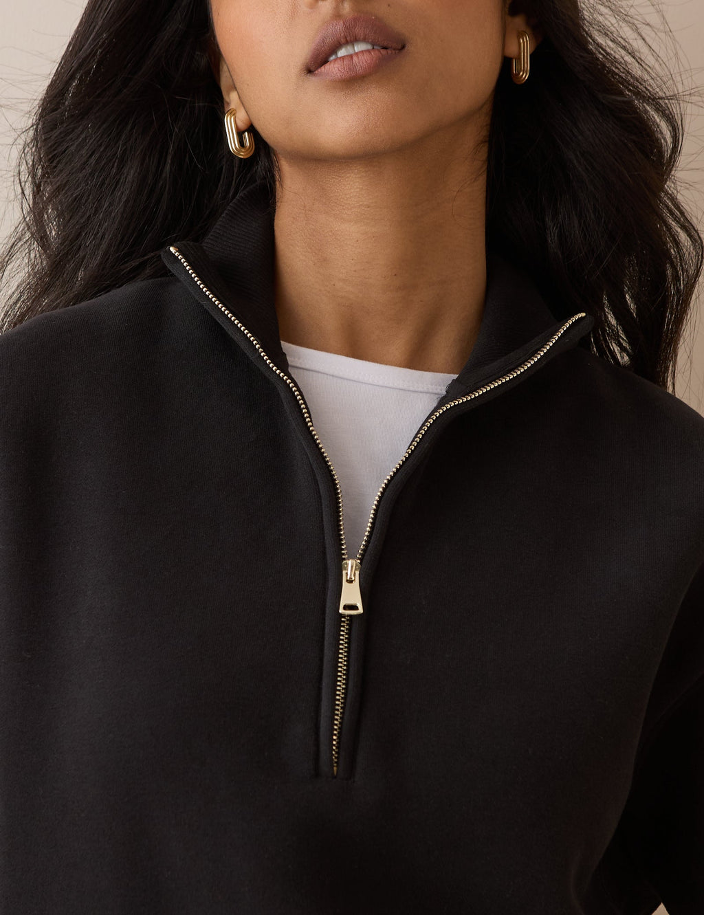 Black Quarter Zip Funnel Neck Sweatshirt