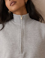 Grey Marl Quarter Zip Longline Sweatshirt