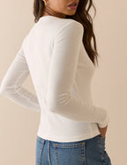 White Double Layer Trim Long Sleeve Top
