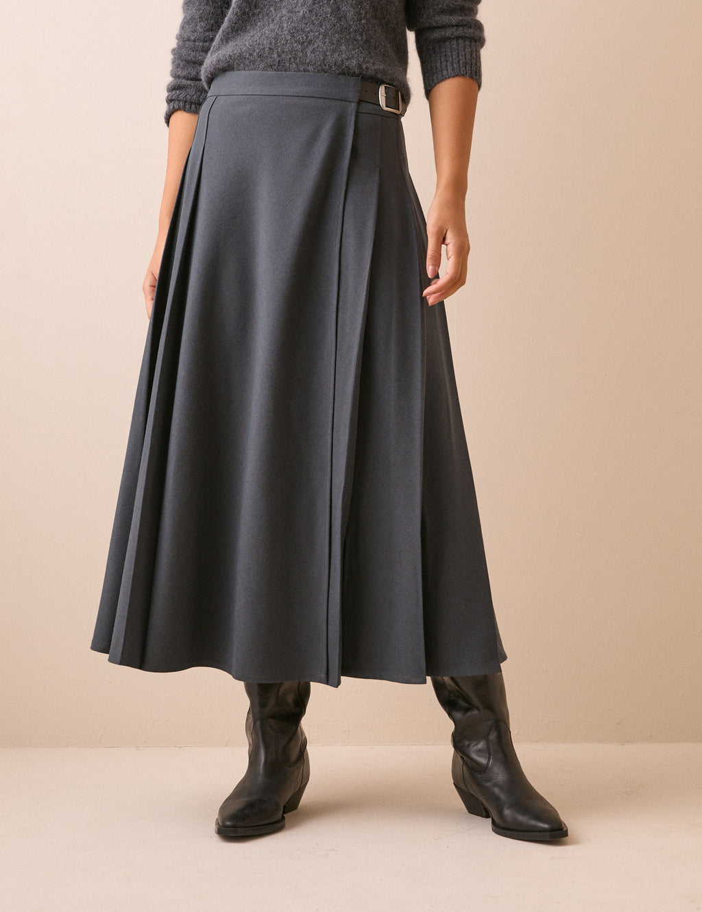 Taylor Belted Midi Kilt Skirt