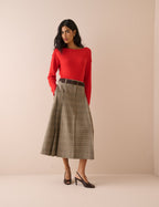 Grey Heritage Check Pleated Midi Skirt