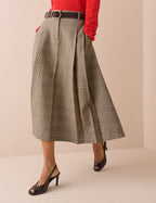 Grey Heritage Check Pleated Midi Skirt