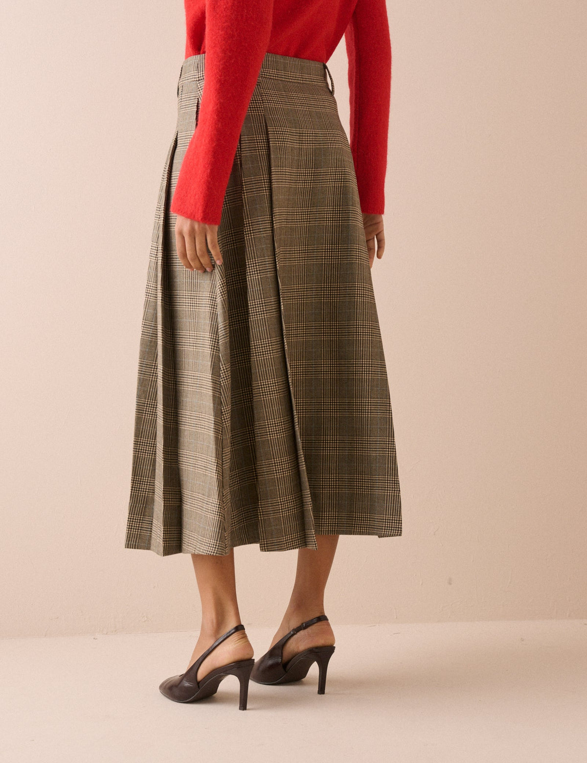 Grey Heritage Check Pleated Midi Skirt