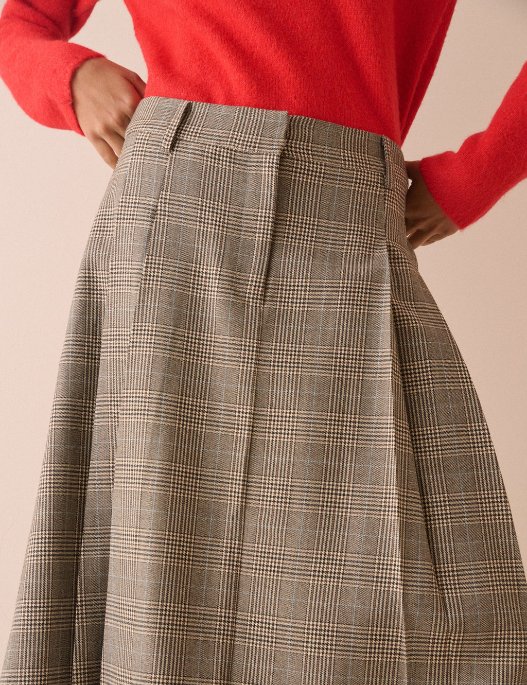Grey Heritage Check Pleated Midi Skirt