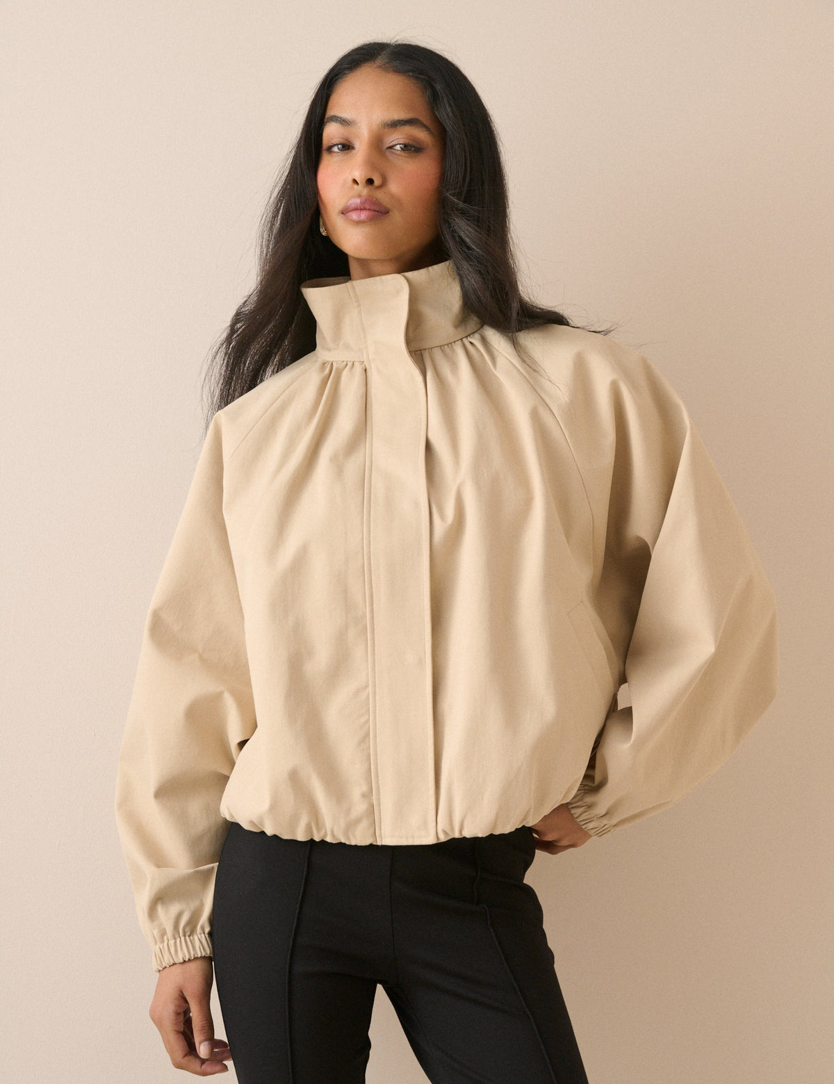 Stone Funnel Neck Balloon Sleeve Murphy Jacket