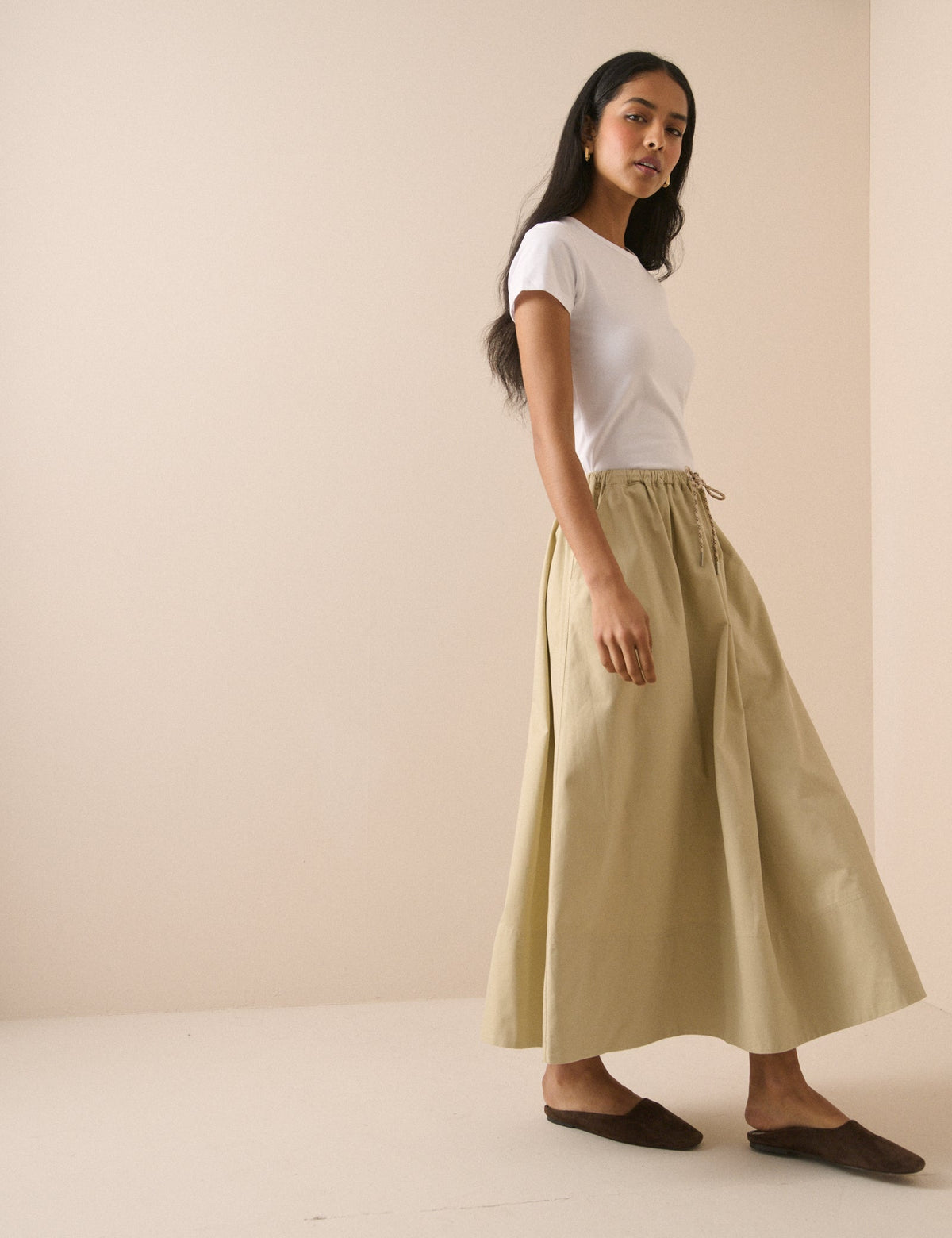 Stone Drawstring Midi Skirt