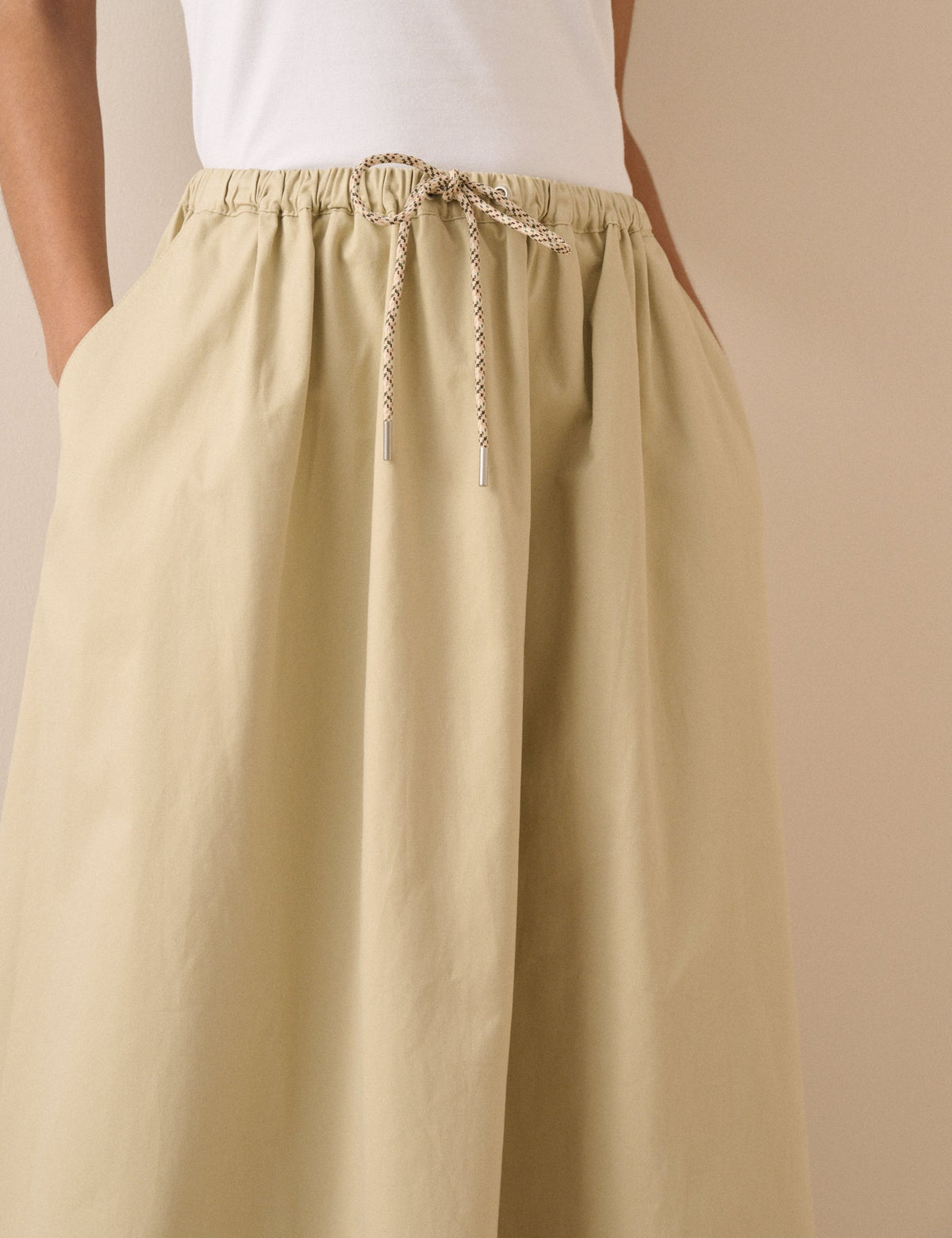 Stone Drawstring Midi Skirt