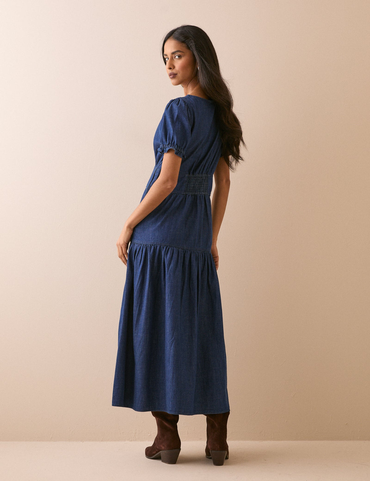 Dark Blue Denim Dara Midi Dress
