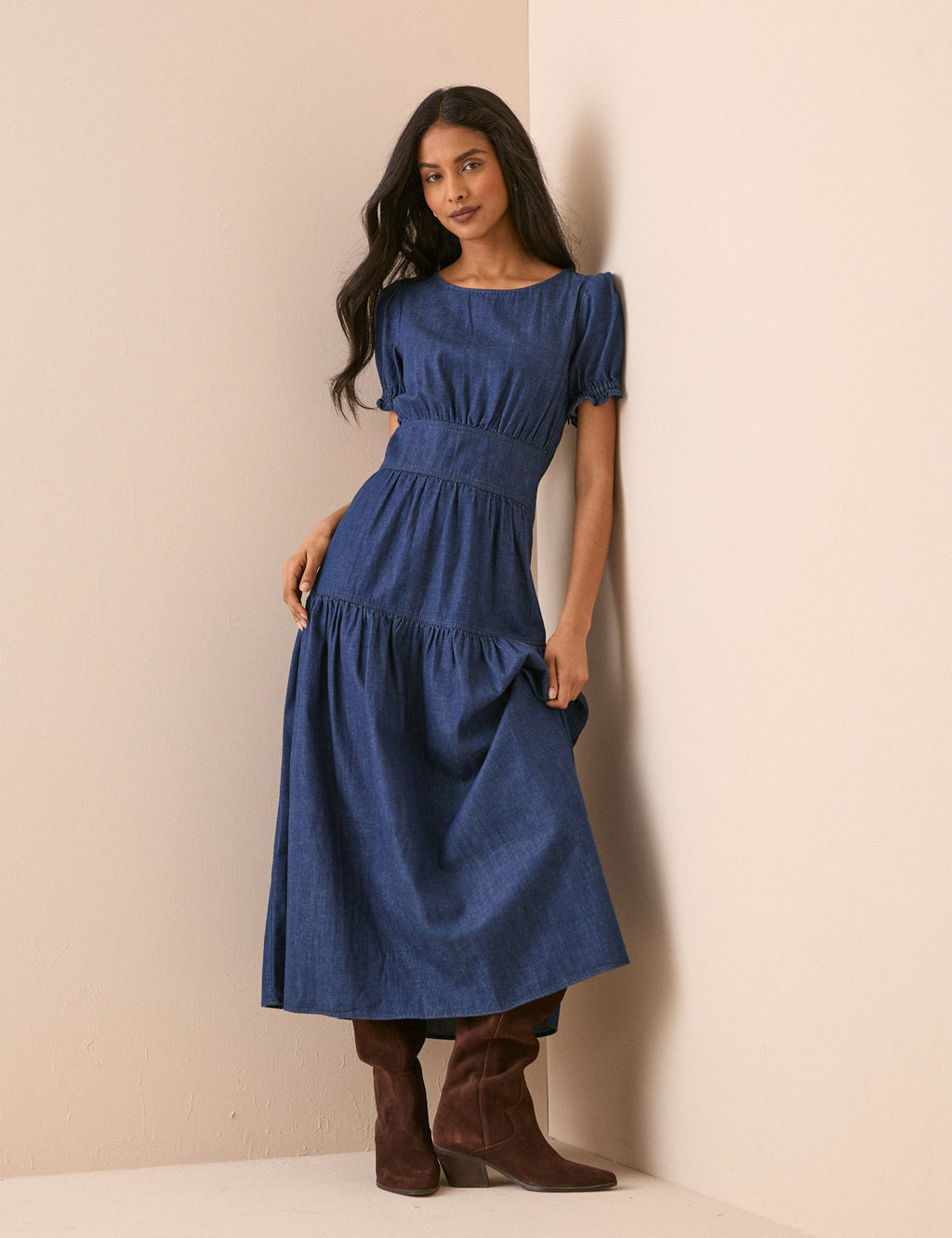 Dark Blue Denim Dara Midi Dress