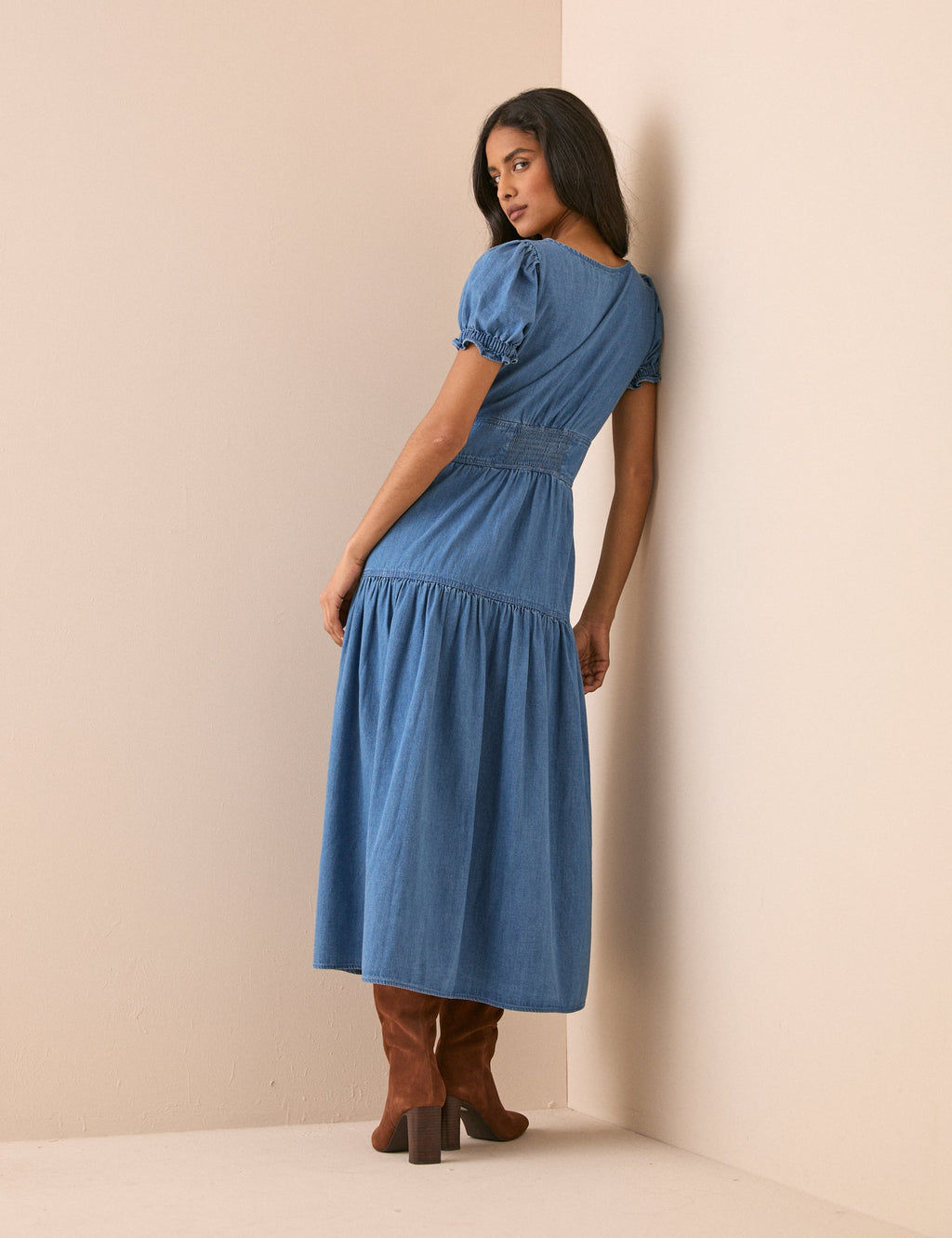 Mid-Blue Denim Dara Midi Dress