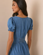 Mid-Blue Denim Dara Midi Dress