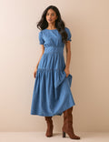 Mid-Blue Denim Dara Midi Dress