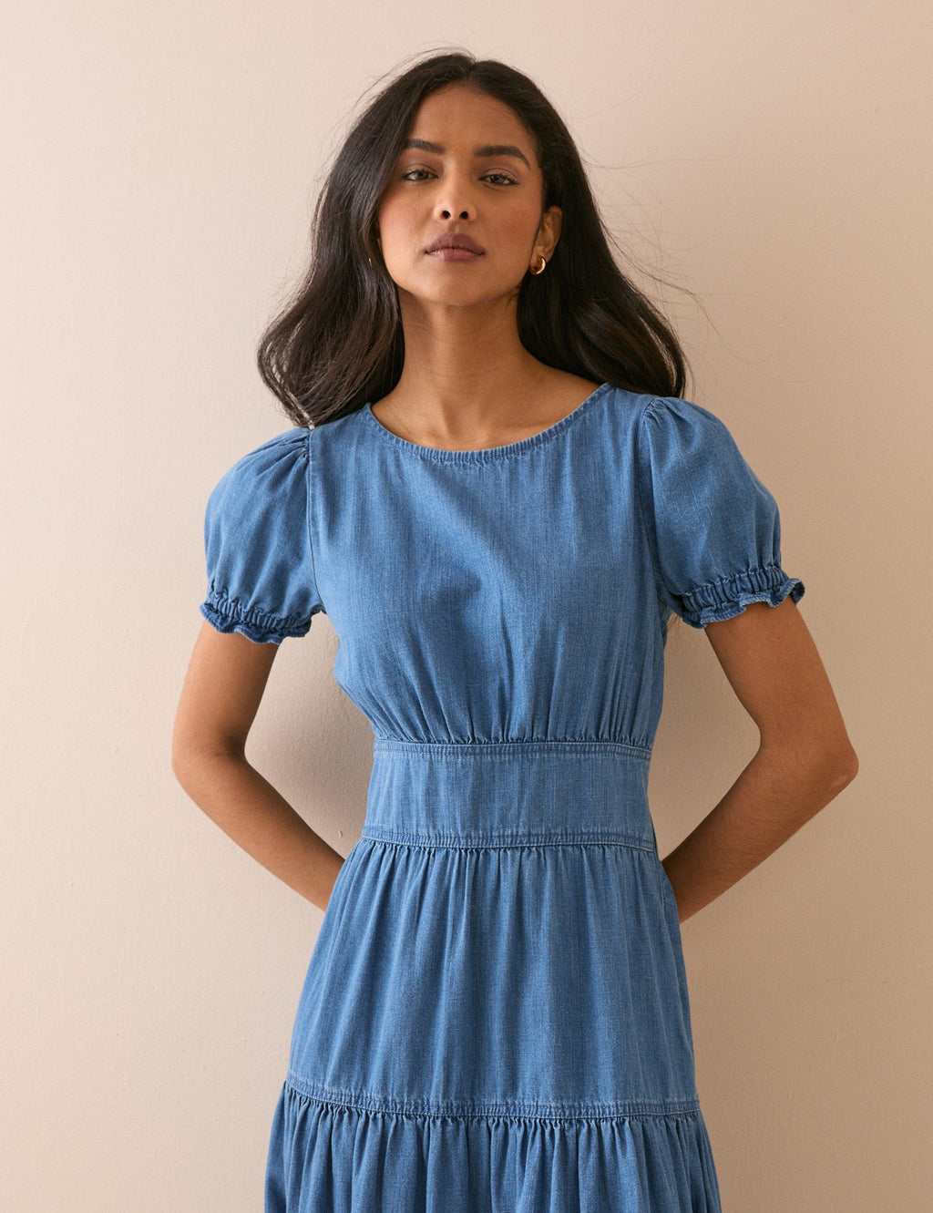 Mid-Blue Denim Dara Midi Dress