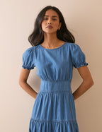 Mid-Blue Denim Dara Midi Dress