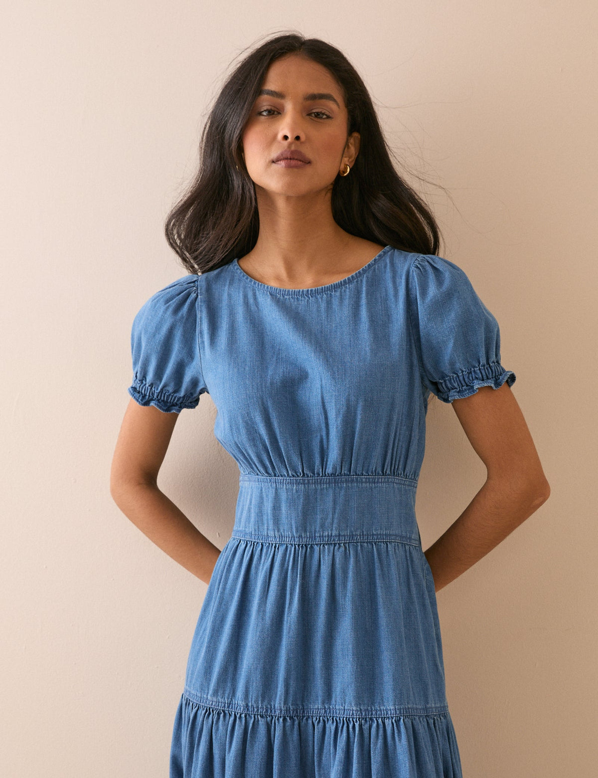 Mid-Blue Denim Dara Midi Dress