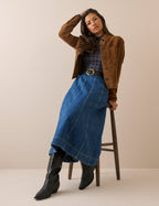 Mid Wash Panelled Denim Midi Skirt