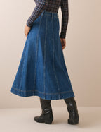 Mid Wash Panelled Denim Midi Skirt