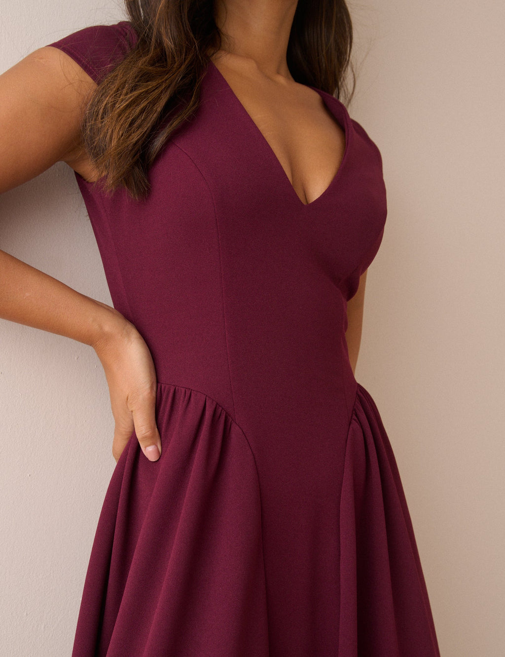 Burgundy Panelled Jersey Winnie Midi Dress
