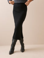 Black Jersey Fitted Midi Skirt