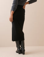 Black Jersey Fitted Midi Skirt