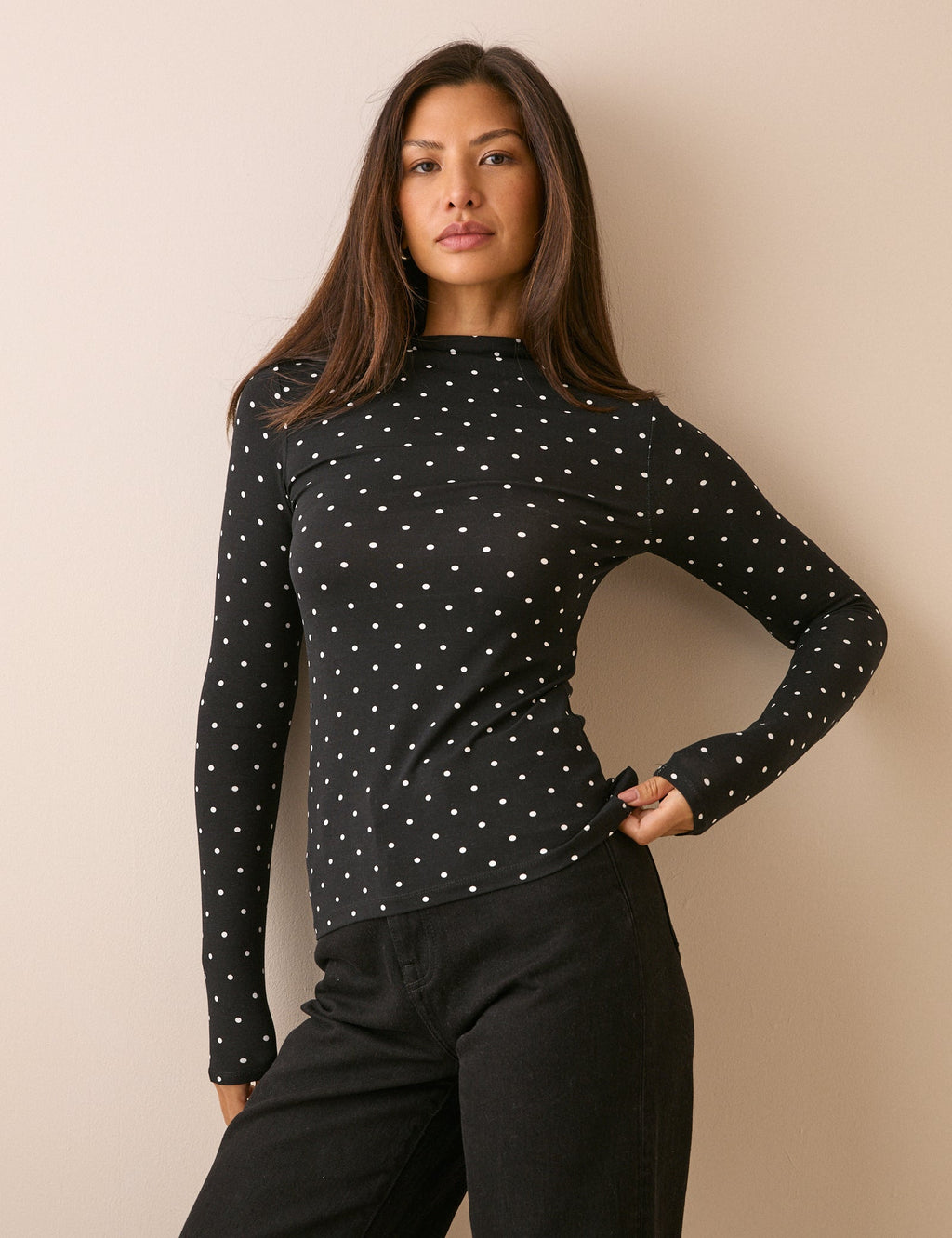 Black Polka Dot Ruched Top