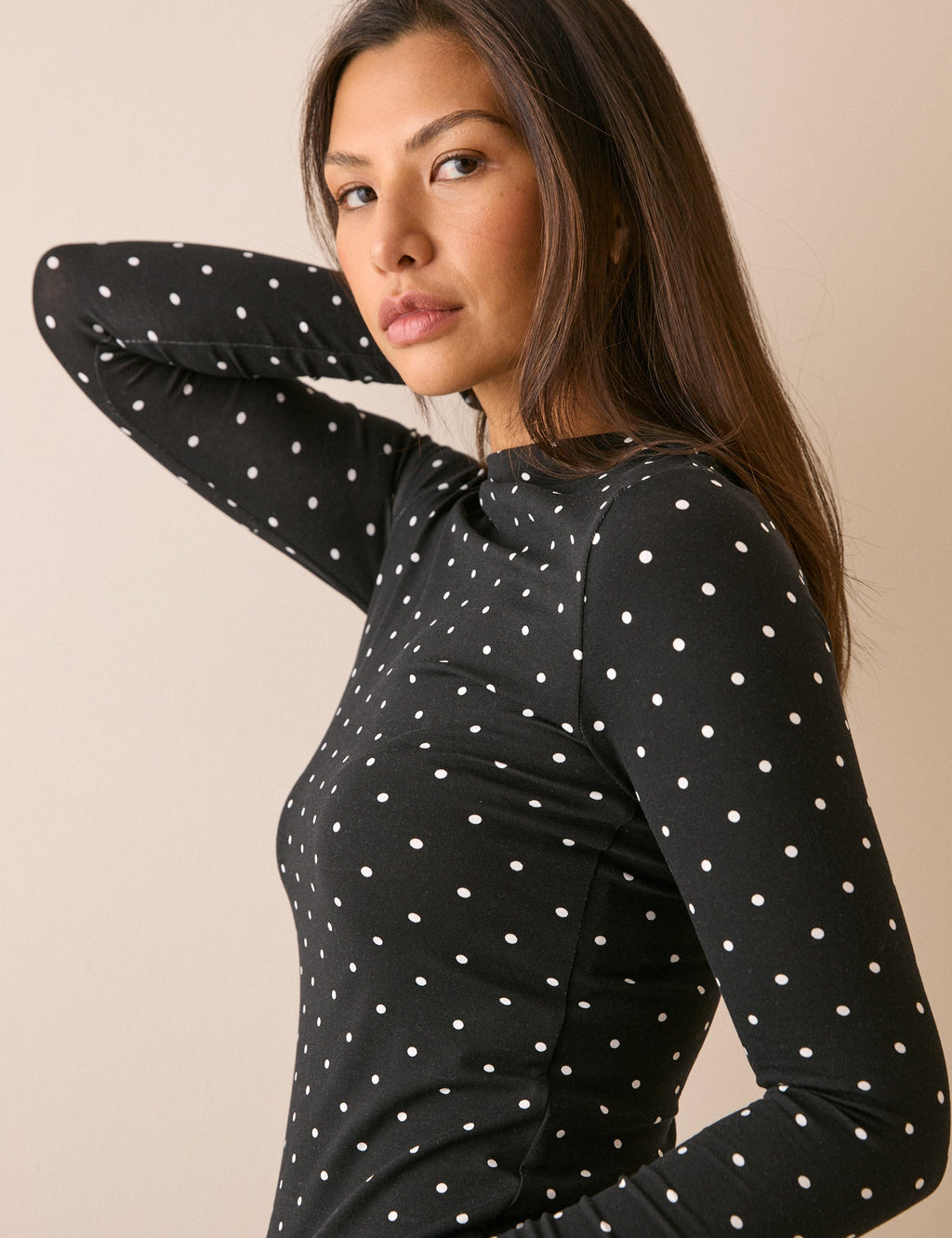 Black Polka Dot Ruched Top