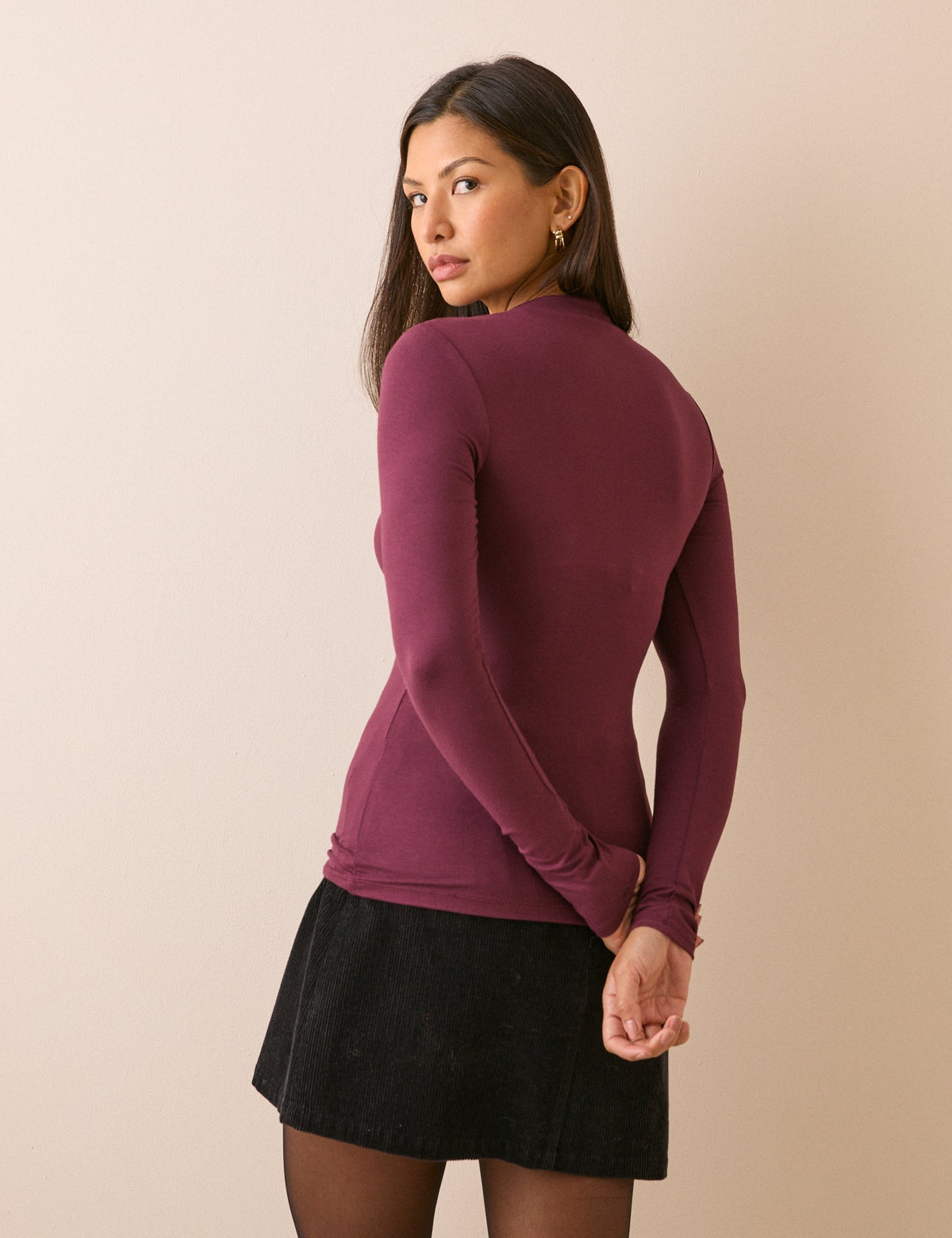 Burgundy High Neck Jersey Top