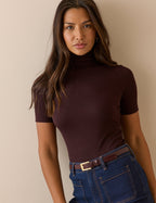Plum Ribbed Roll-Neck Jersey Top