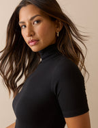 Black Ribbed Roll-Neck Jersey Top