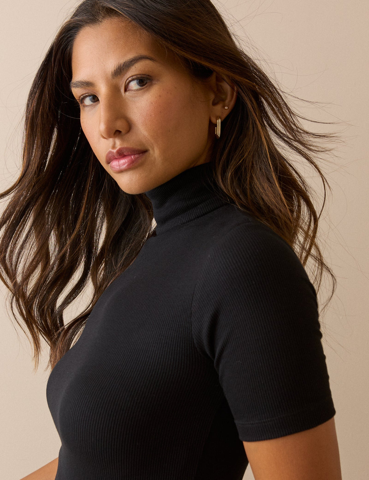 Black Ribbed Roll-Neck Jersey Top