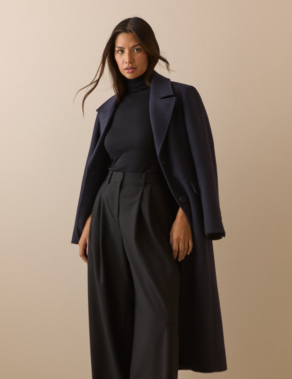 Black Ribbed Roll-Neck Jersey Top