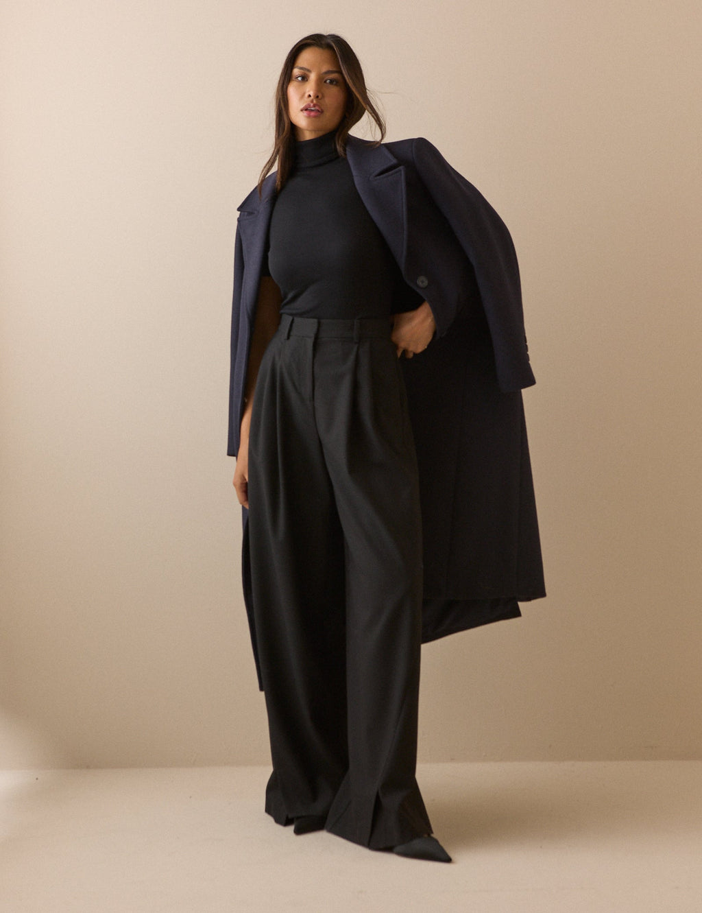 Black Ribbed Roll-Neck Jersey Top