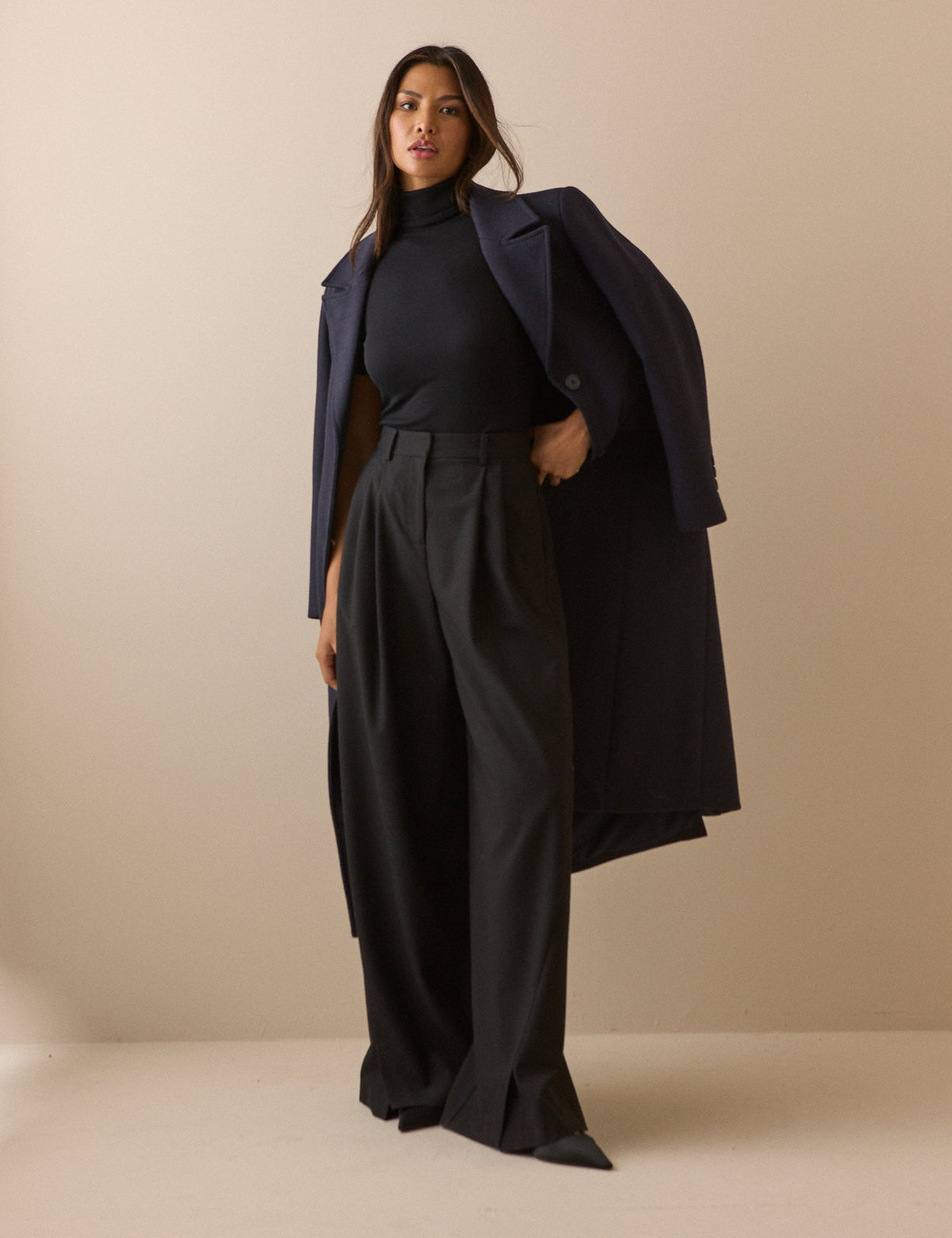 Black Ribbed Roll-Neck Jersey Top