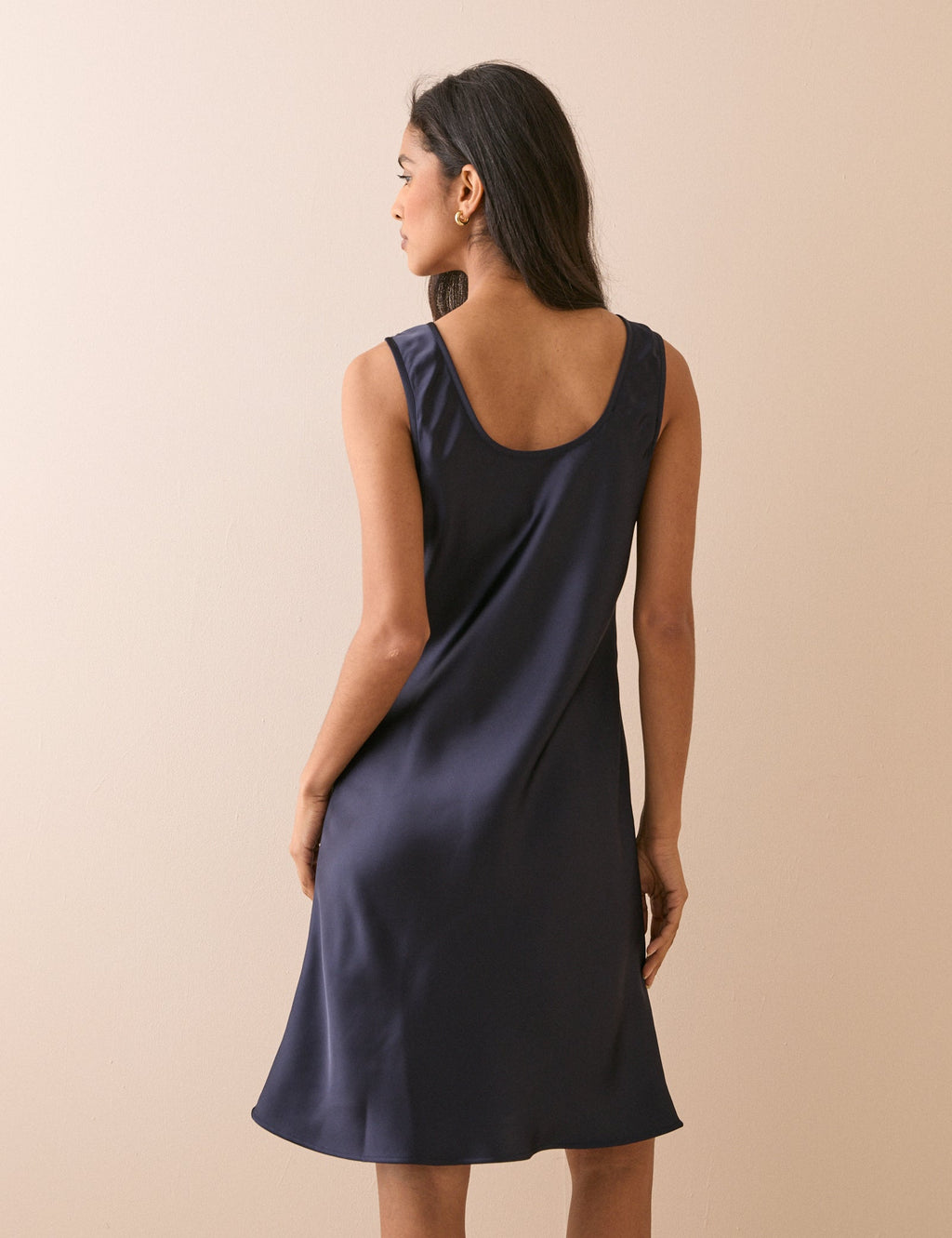 Navy Scoop Neck Satin Knee Length Mini Dress