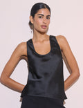 Black Satin Scoop Neck Tank Top