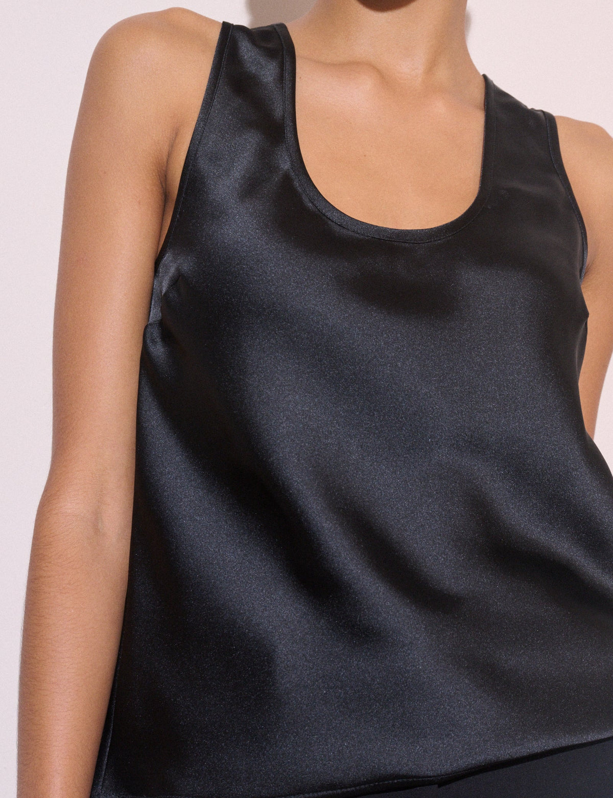Black Satin Scoop Neck Tank Top