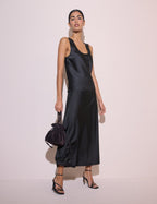 Black Satin Scoop Neck Tank Top